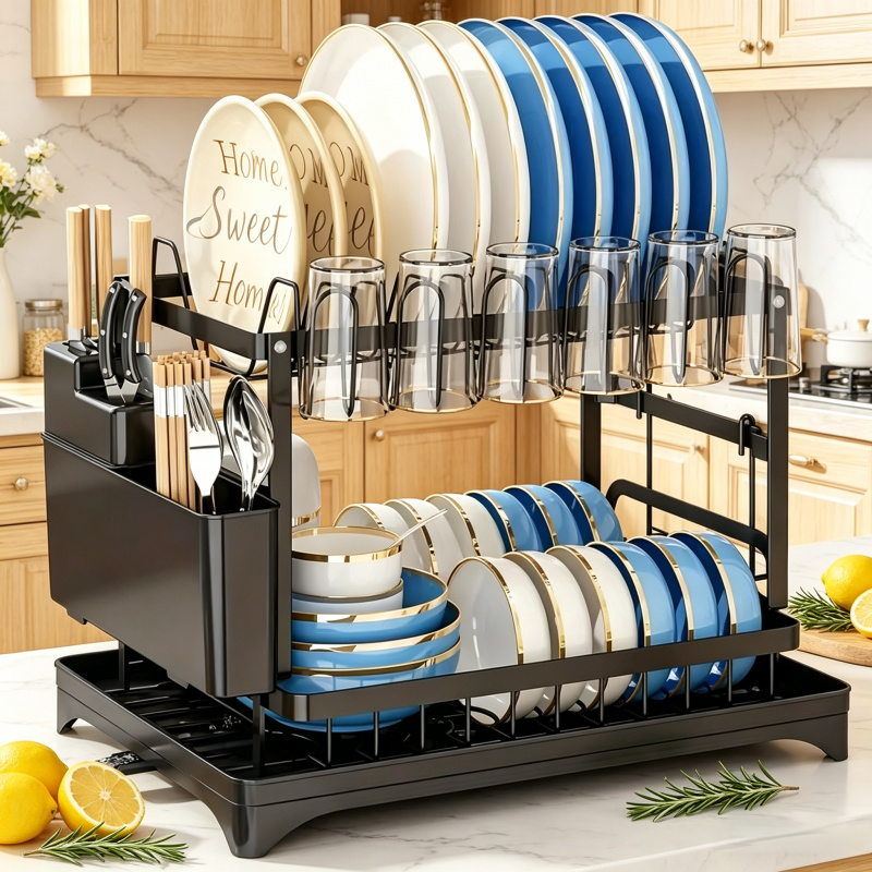 Kitchen Appliances Storage - Metal 2-Tier Dish Drying Rack with